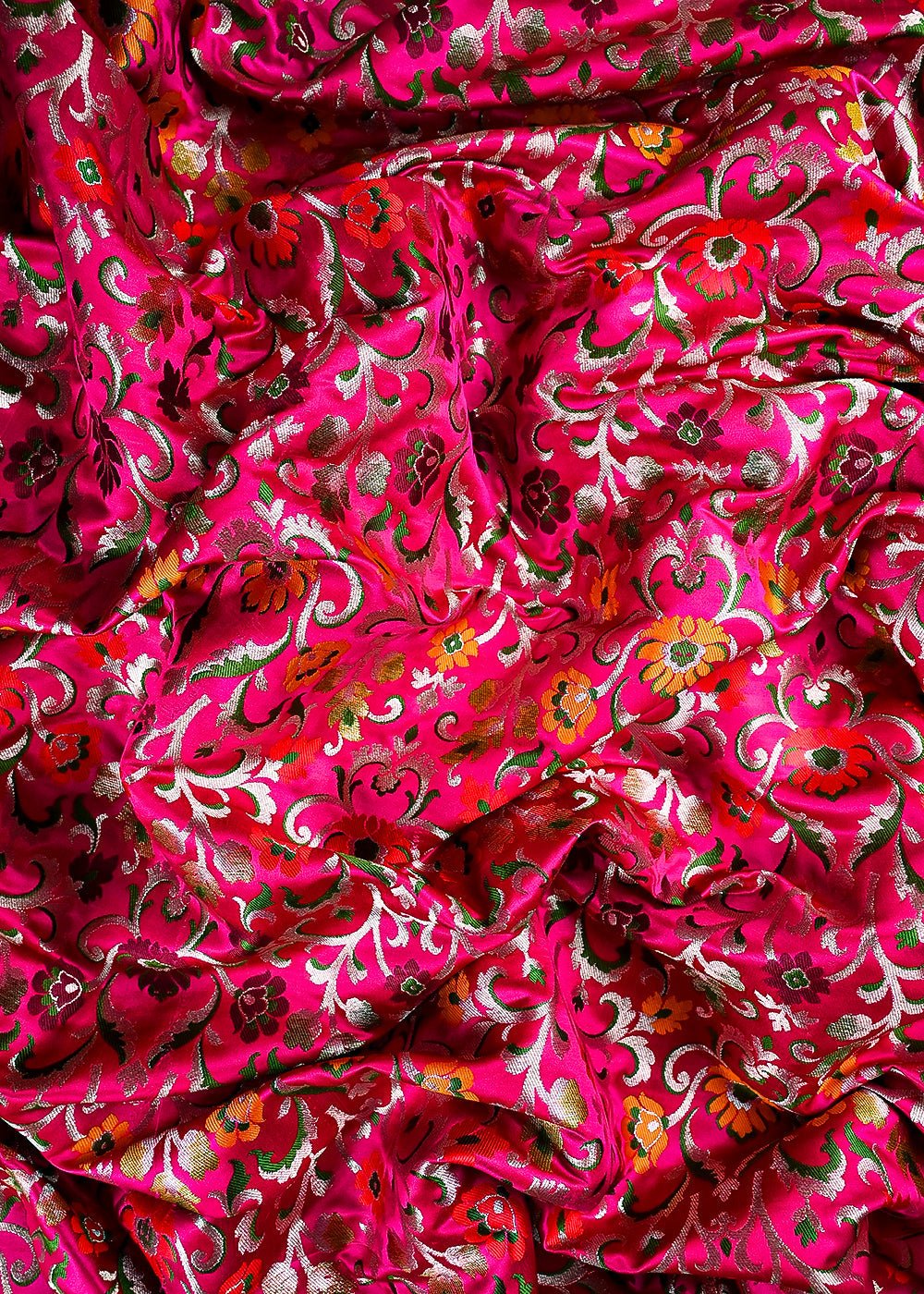 Rani Pink Pure Banarasi Brocade Fabric With All Over Thread And Zari Handloom 25285