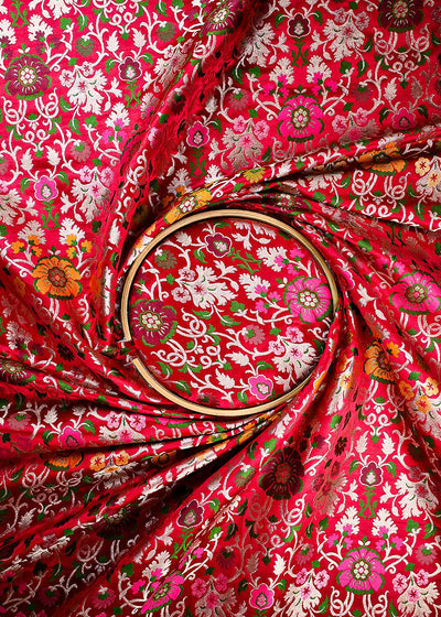 Maroon Banarasi Brocade Fabric With All Over Thread And Zari Handloom 25291