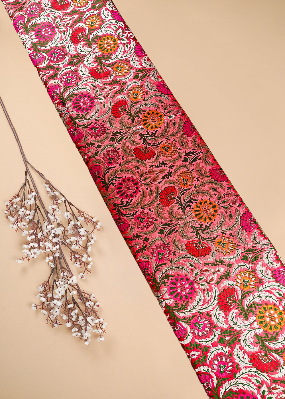 Gajri Pink Pure Banarasi Brocade Fabric With All Over Thread And Zari Handloom 25294