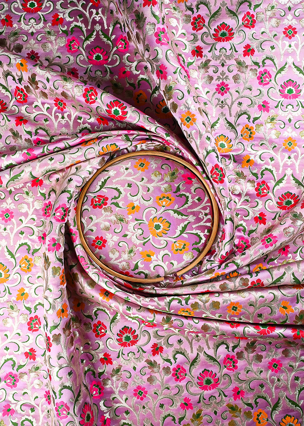 Lavender Pure Banarasi Brocade Fabric With All Over Thread And Zari Handloom 25295