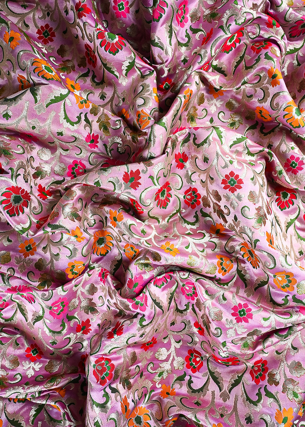 Lavender Pure Banarasi Brocade Fabric With All Over Thread And Zari Handloom 25295
