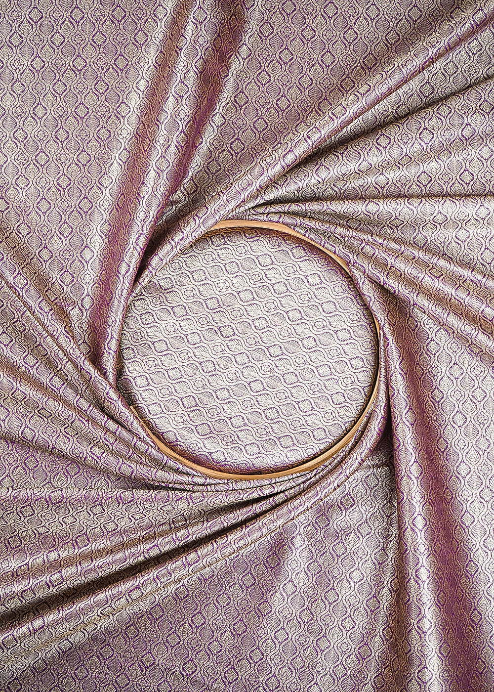 Purple Banarasi Brocade Fabric With All Over Zari Handloom 25300