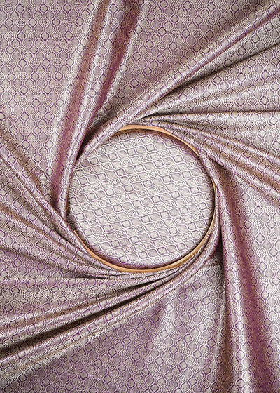 Purple Banarasi Brocade Fabric With All Over Zari Handloom 25300