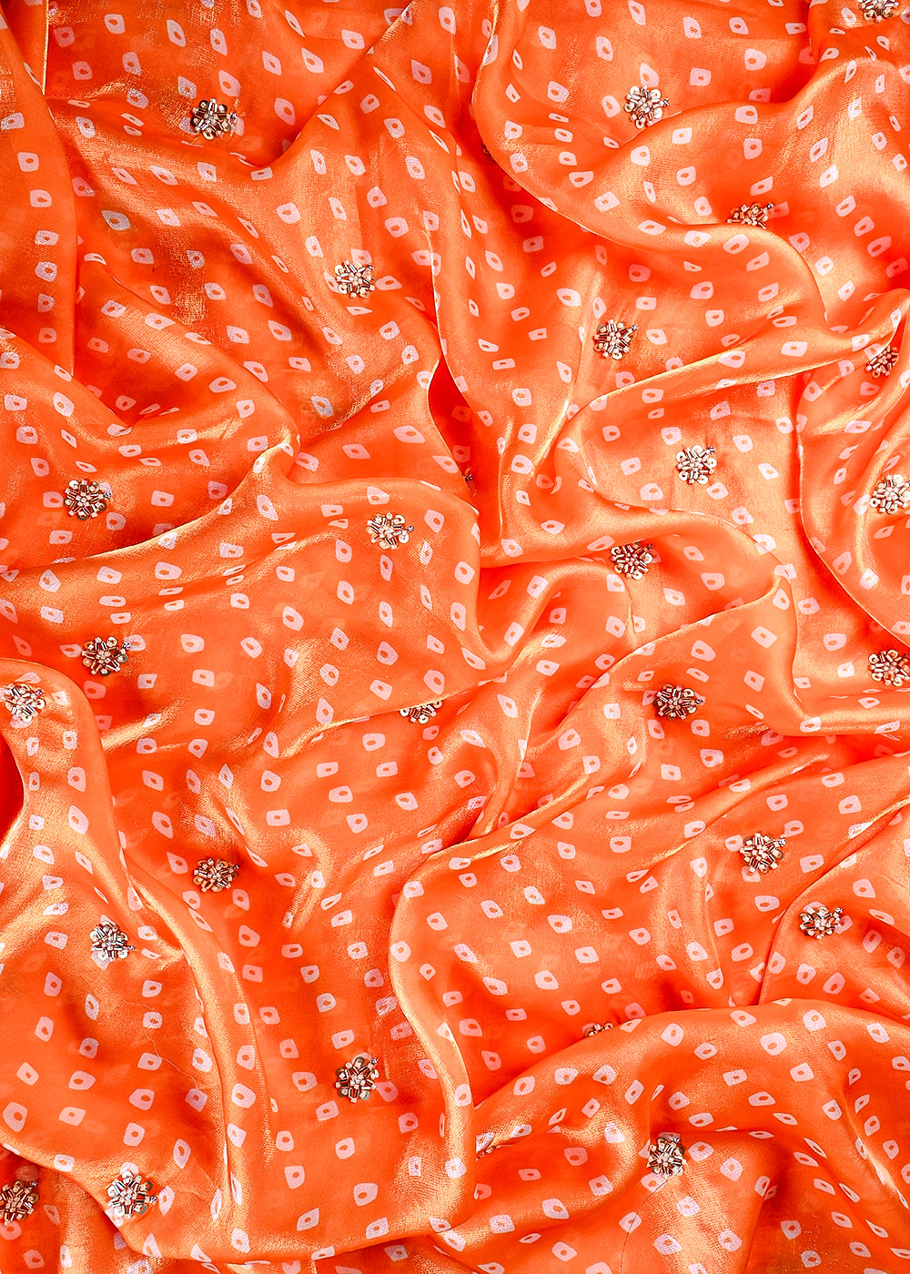 Orange Tissue Fabric With All Over Buti Of Sequins And Katdana Work 25302