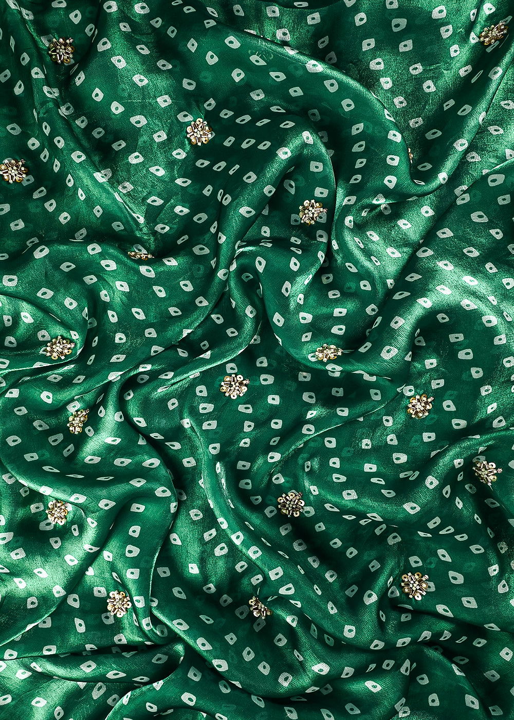 Green Tissue Fabric With All Over Buti Of Sequins And Katdana Work 25303