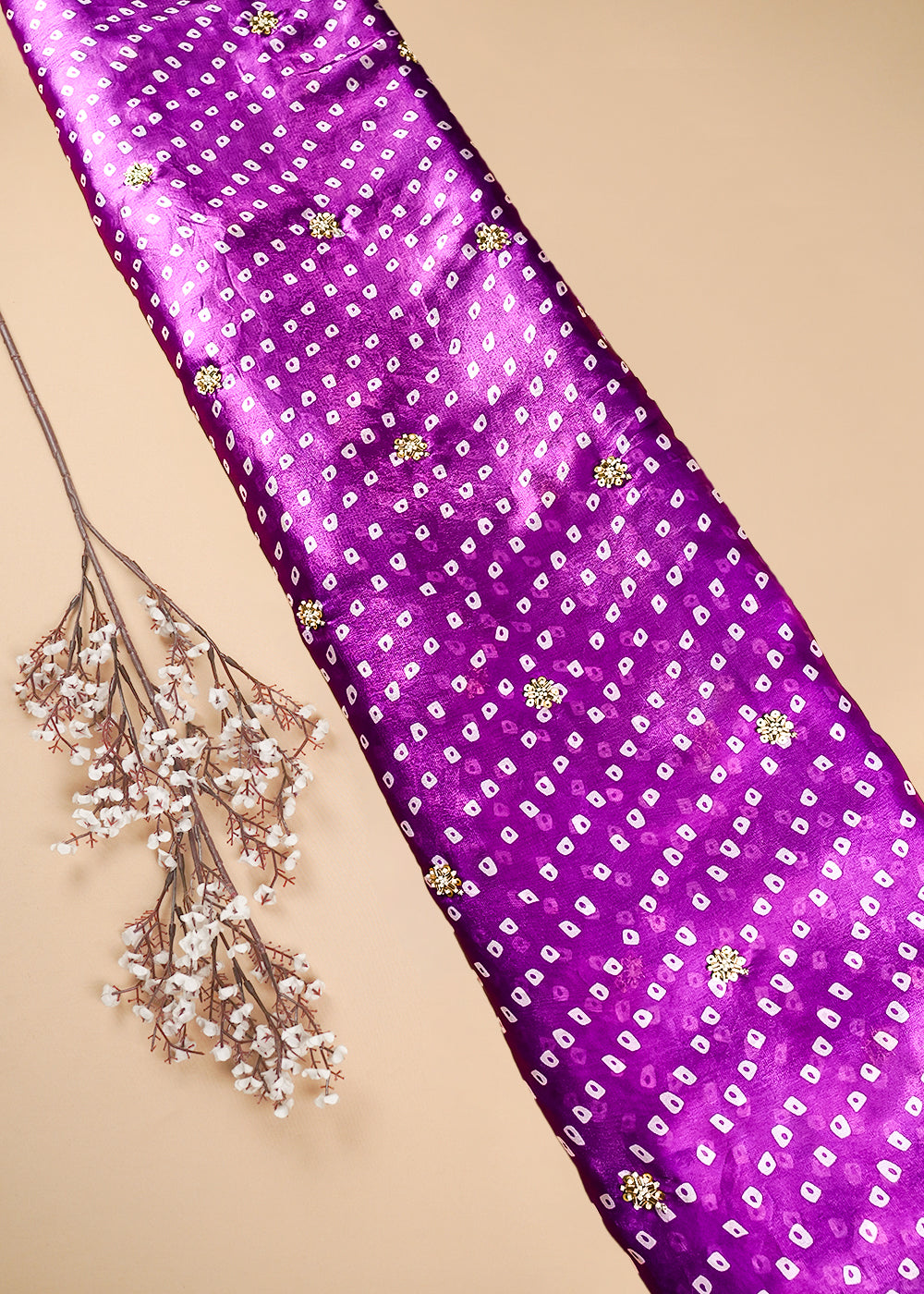 Purple Tissue Fabric With All Over Buti Of Sequins And Katdana Work 25304
