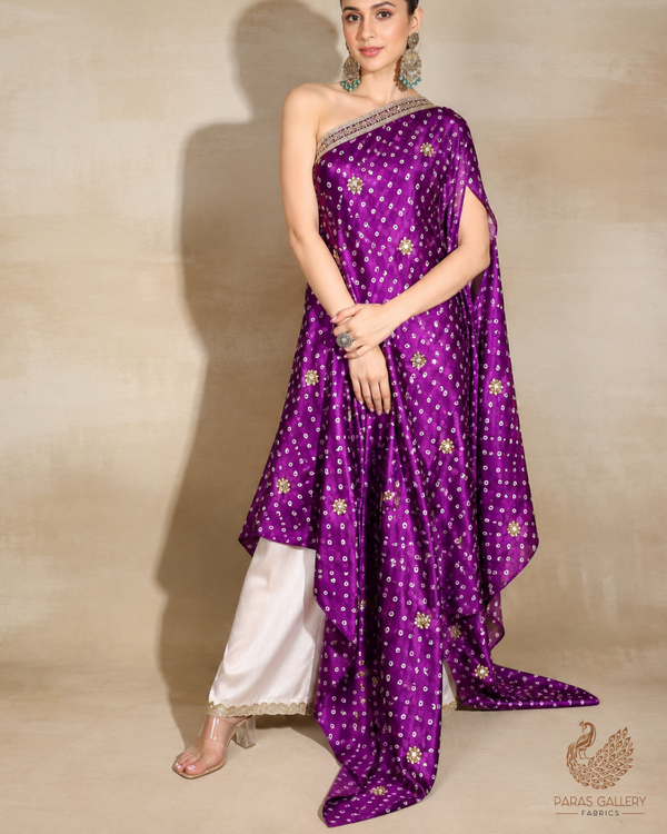 Purple Tissue Fabric With All Over Buti Of Sequins And Katdana Work 25304