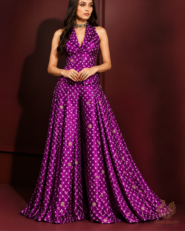 Purple Tissue Fabric With All Over Buti Of Sequins And Katdana Work 25304