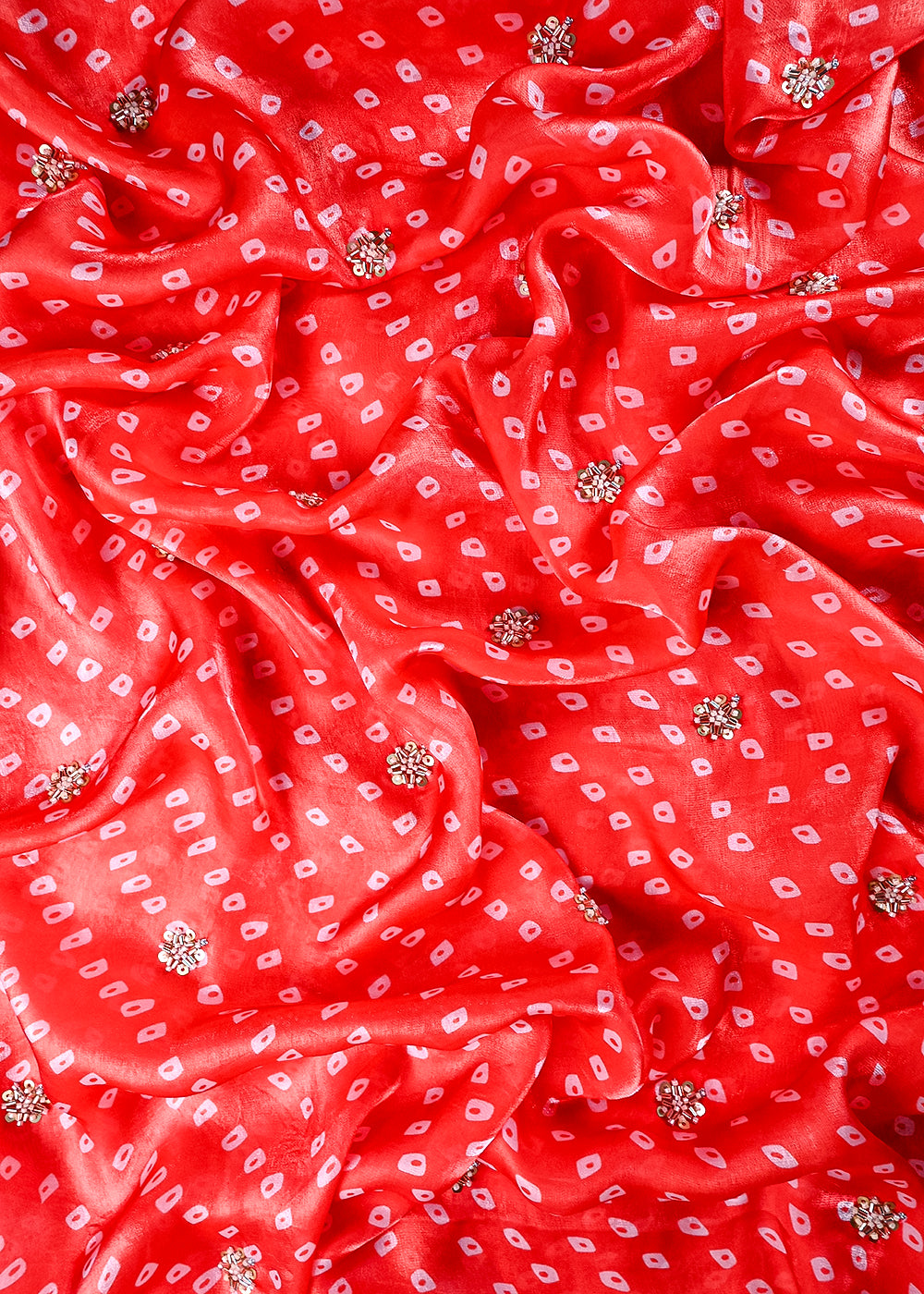 Rust Orange Tissue Fabric With All Over Buti Of Sequins And Katdana Work 25307