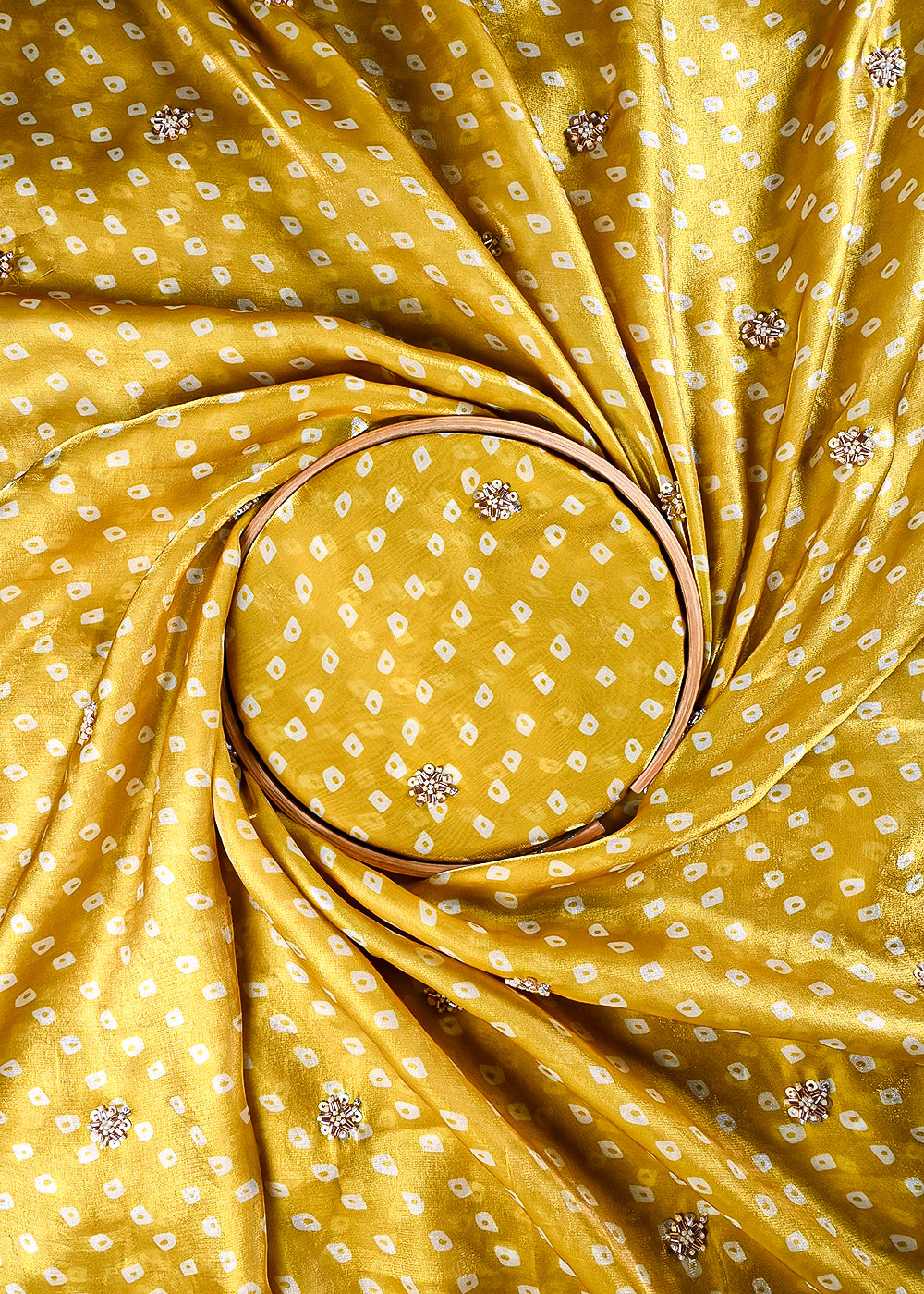 Lemon Yellow Tissue Fabric With All Over Buti Of Sequins And Katdana Work 25308