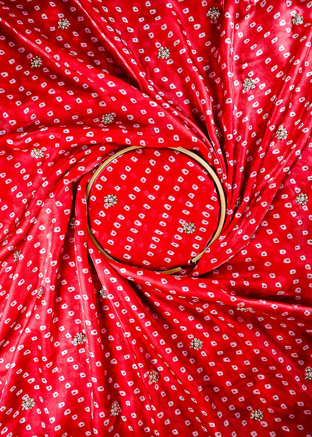 Red Tissue Fabric With All Over Buti Of Sequins And Katdana Work 25309
