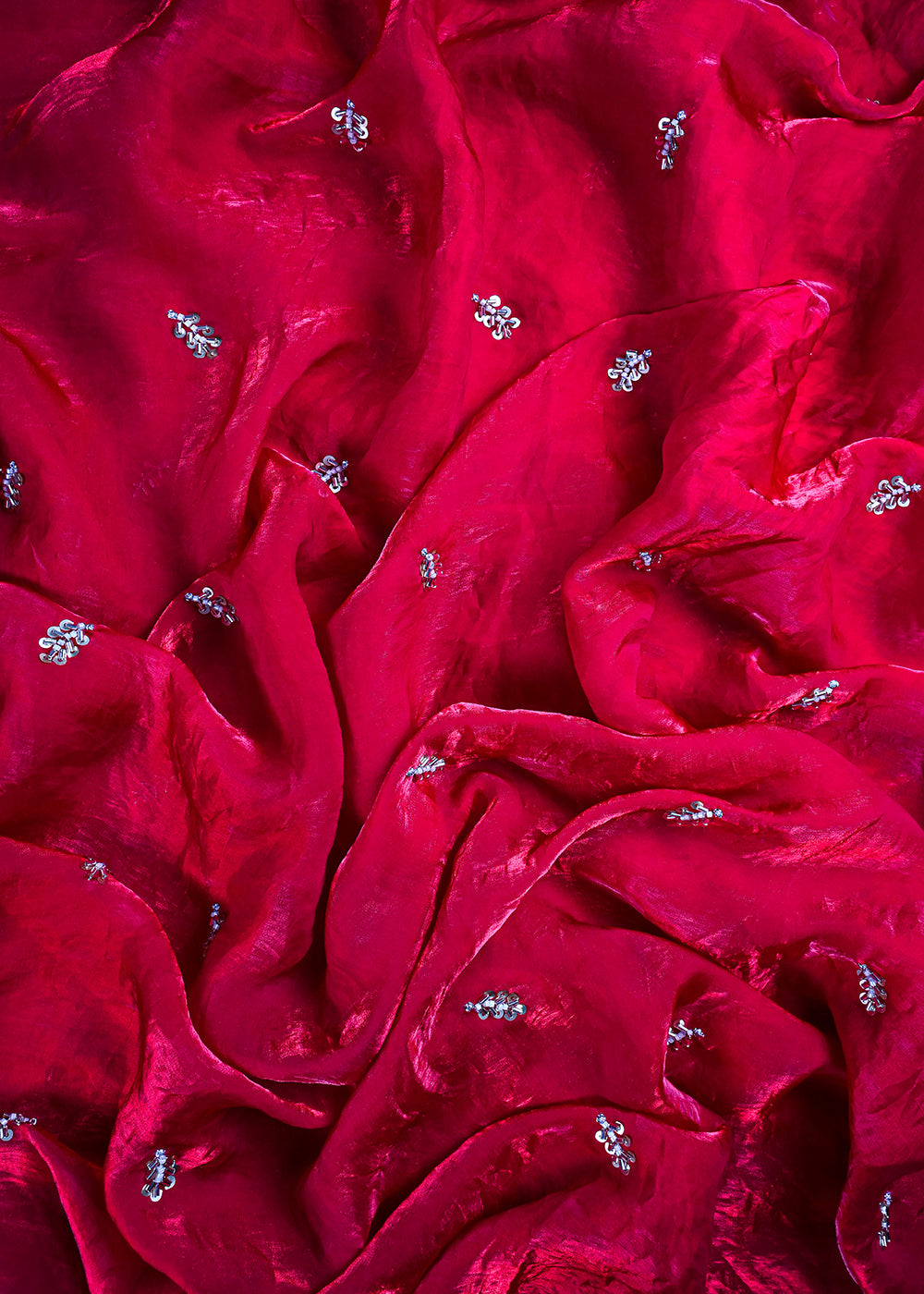 Rani Pink Diamond Tissue Fabric With All Over Buti Of Sequins And Katdana Work 25313