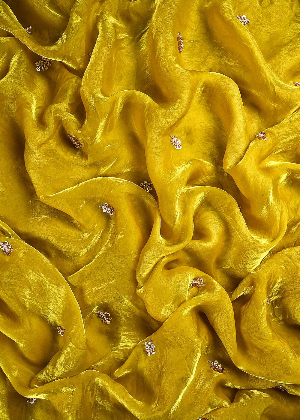Lemon Yellow Diamond Tissue Fabric With All Over Buti Of Sequins And Katdana Work 25314