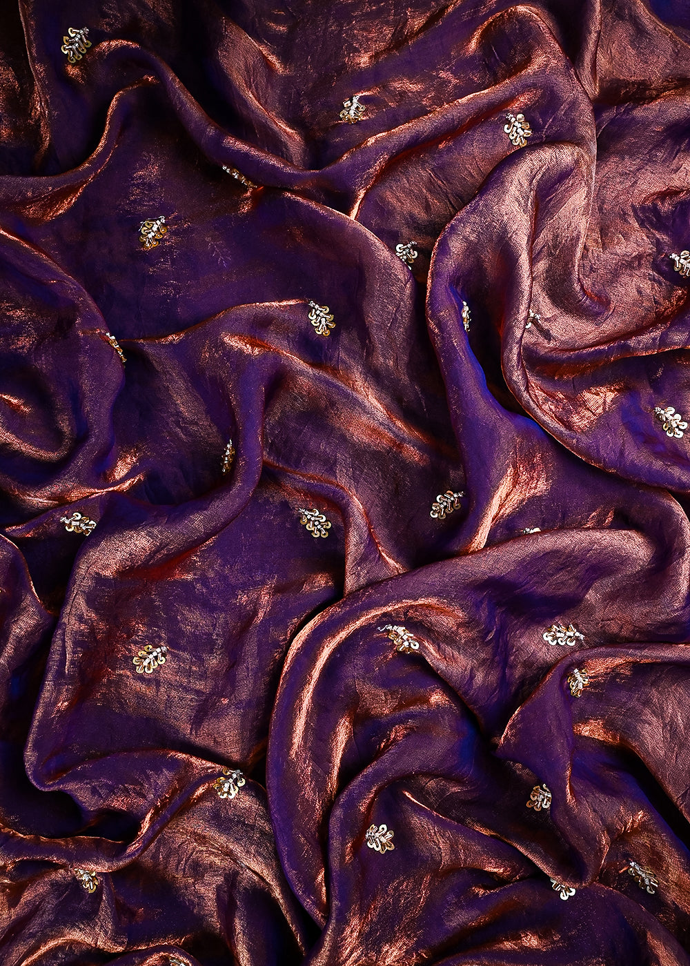 Purple Diamond Tissue Fabric With All Over Buti Of Sequins And Katdana Work 25315