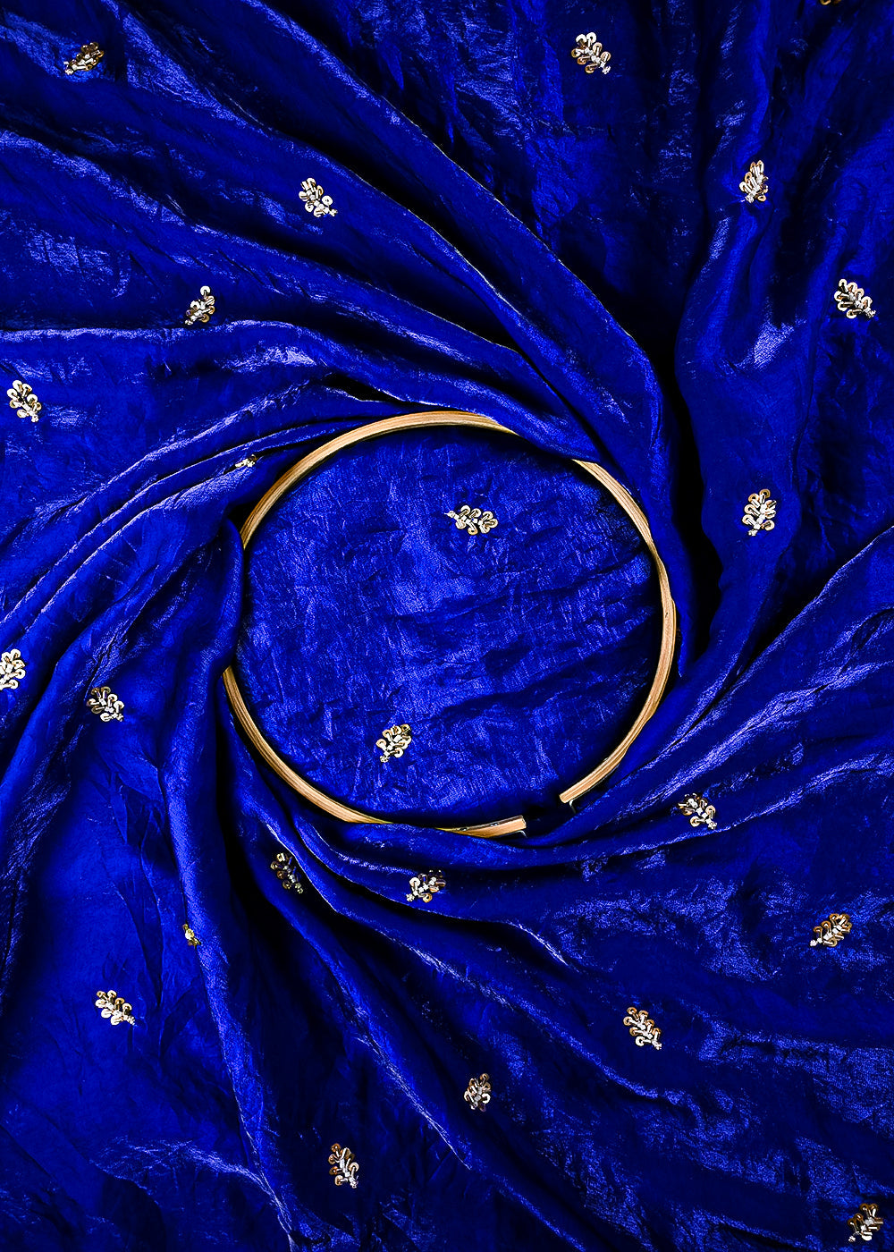 Royal Blue Diamond Tissue Fabric With All Over Buti Of Sequins And Katdana Work 25316