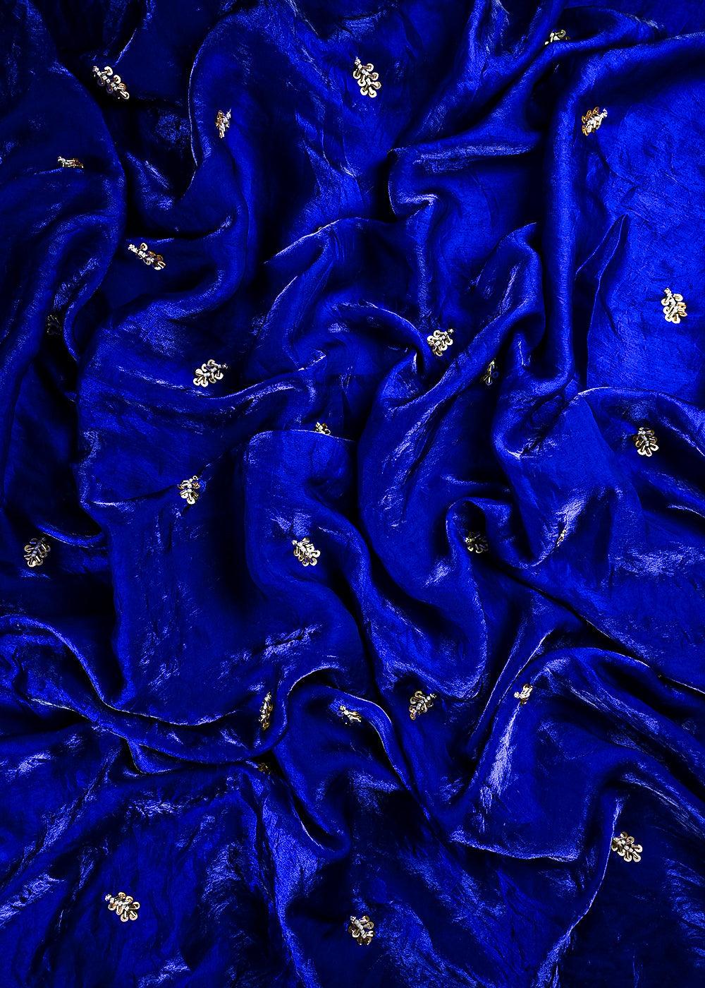 Royal Blue Diamond Tissue Fabric With All Over Buti Of Sequins And Katdana Work 25316