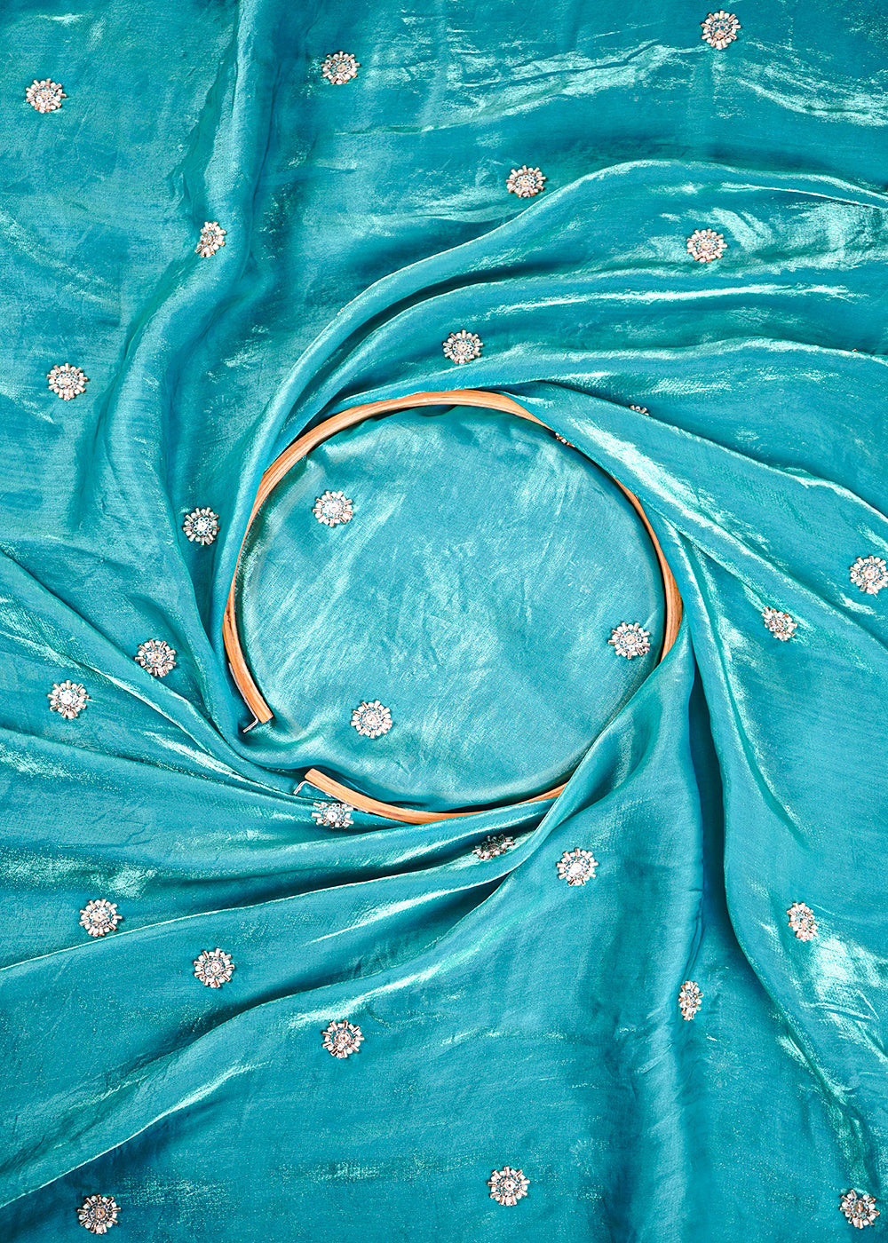 Teal Blue Diamond Tissue Fabric With All Over Buti Of Sequins And Katdana Work 25319
