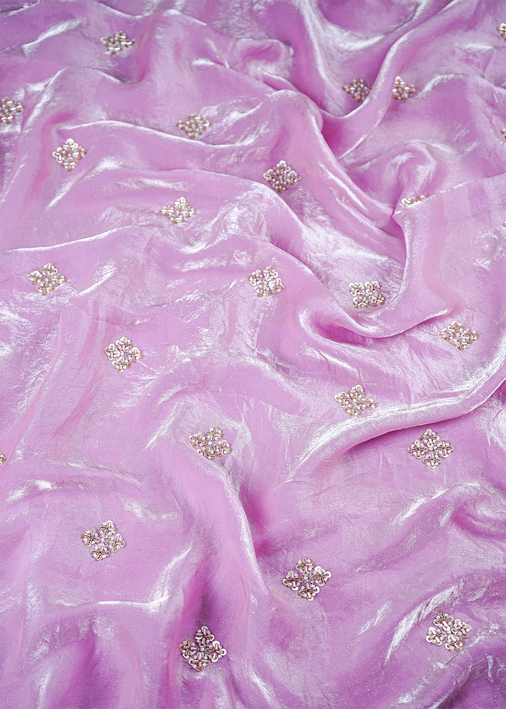 Baby Pink Diamond Tissue Fabric With All Over Buti Of Sequins And Katdana Work 25322