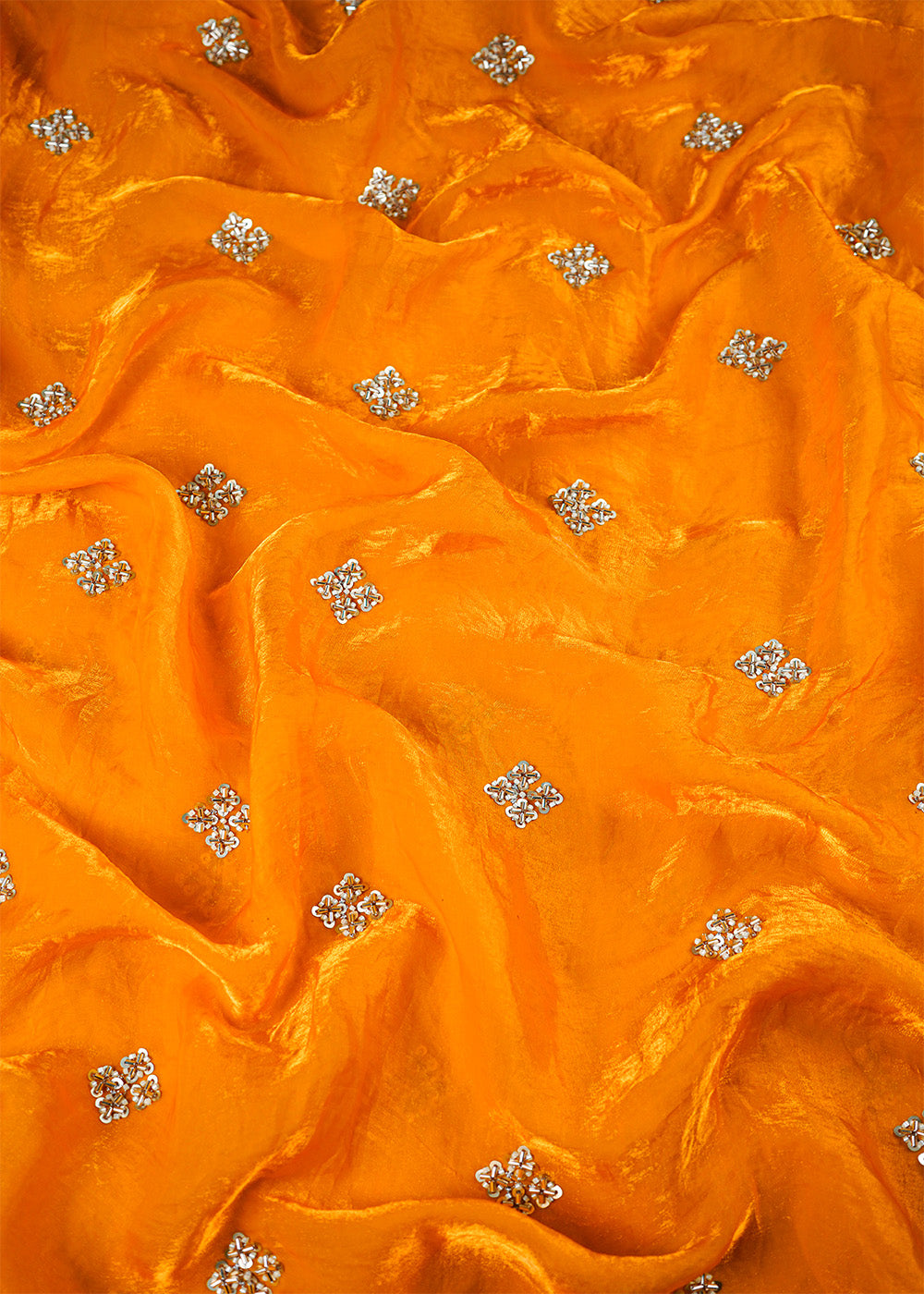 Mustard Diamond Tissue Fabric With All Over Buti Of Sequins And Katdana Work 25324