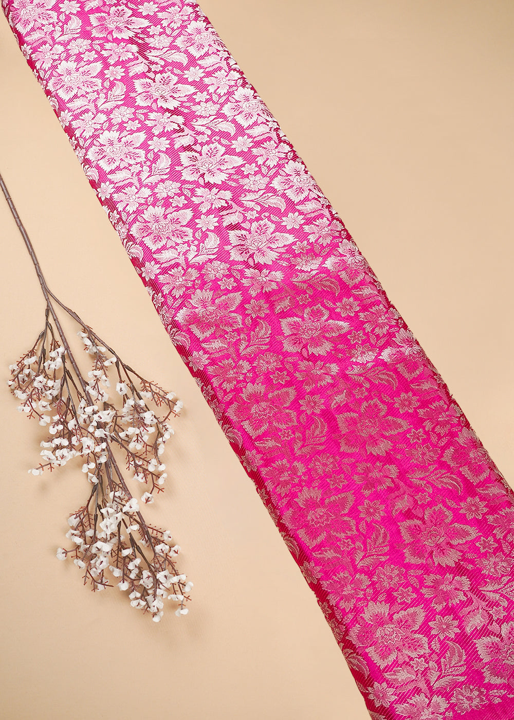 Rani Pink Tissue Fabric With All Over Zari Handloom 25325