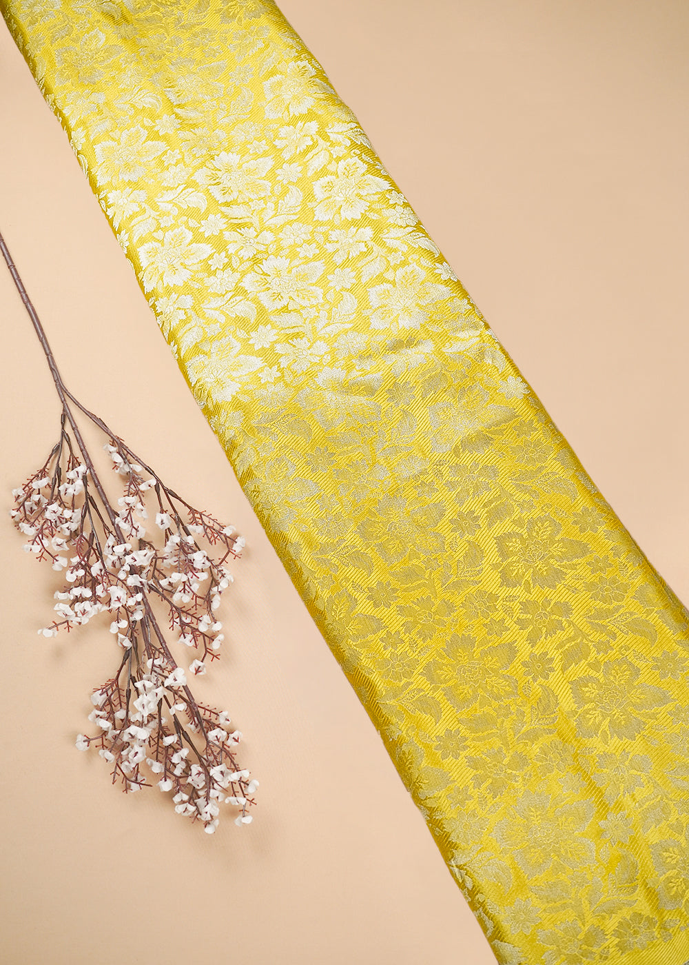 Yellow Tissue Fabric With All Over Zari Handloom 25326