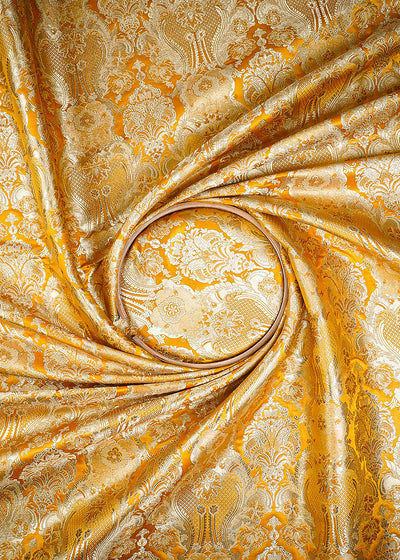 Mustard Banarasi Brocade Fabric With All Over Thread And Zari Handloom 25352