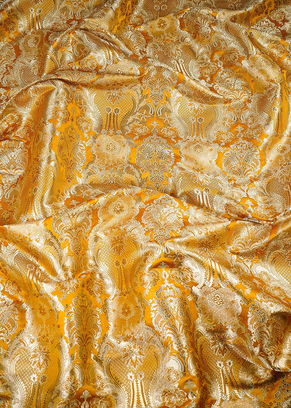 Mustard Banarasi Brocade Fabric With All Over Thread And Zari Handloom 25352