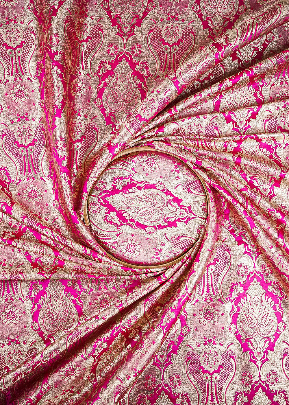 Rani Pink Banarasi Brocade Fabric With All Over Thread And Zari Handloom 25353