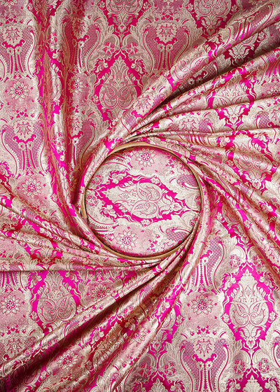 Rani Pink Banarasi Brocade Fabric With All Over Thread And Zari Handloom 25353