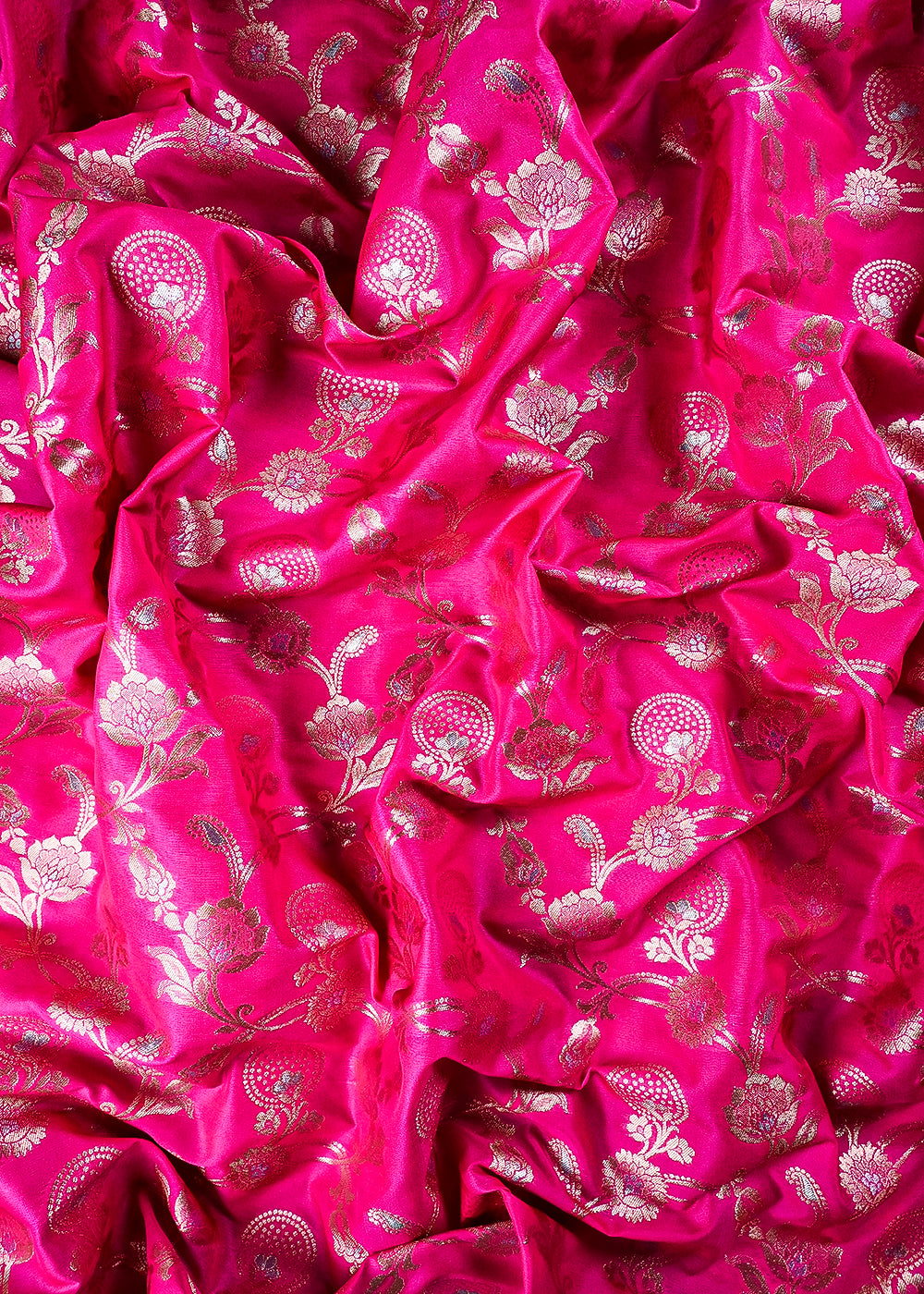 Pink Banarasi Brocade Fabric With All Over Zari Handloom 25356