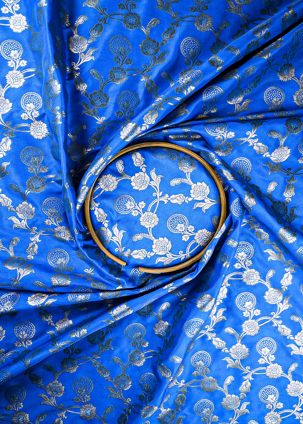 Firozi Banarasi Brocade Fabric With All Over Zari Handloom 25358