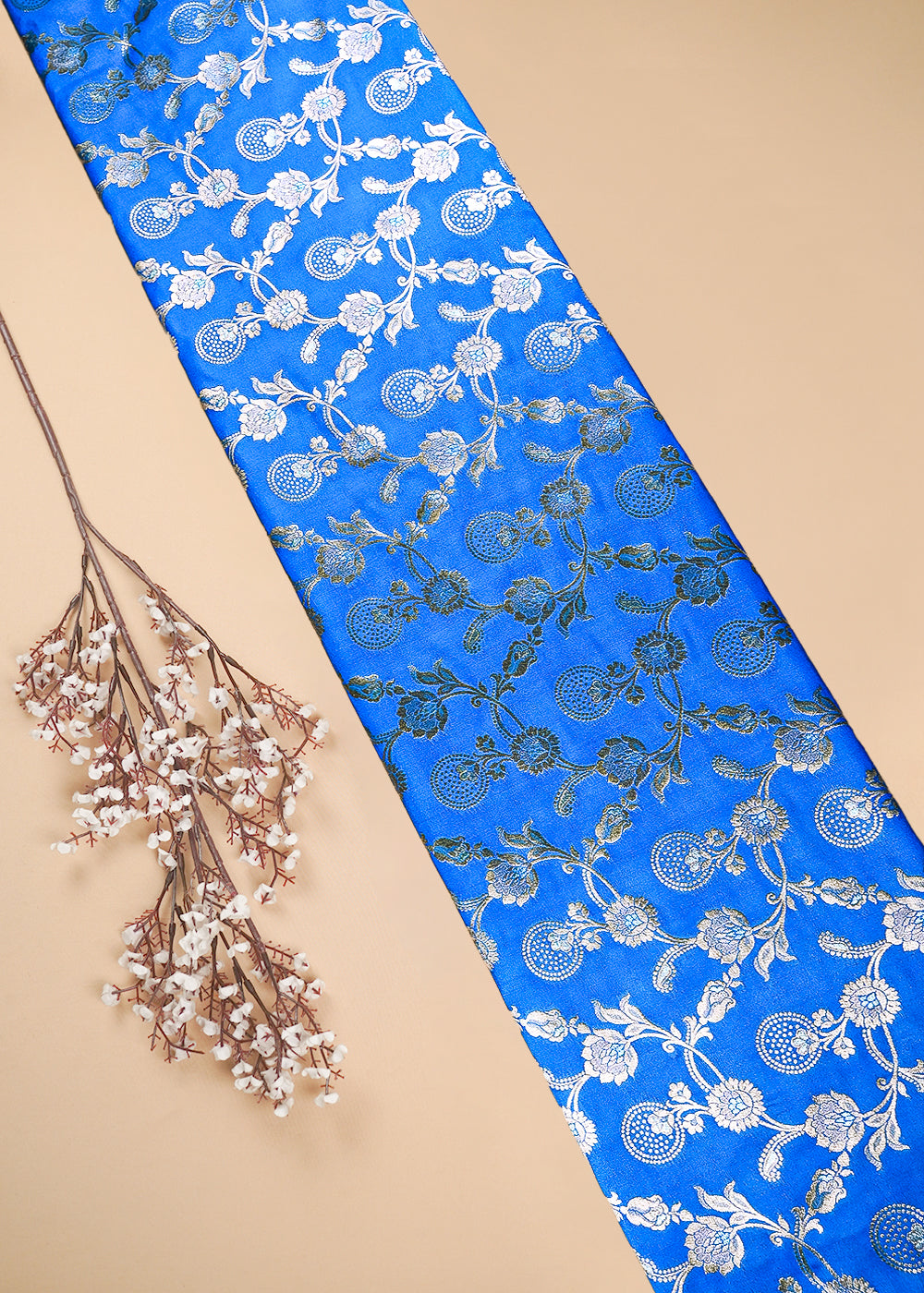 Firozi Banarasi Brocade Fabric With All Over Zari Handloom 25358