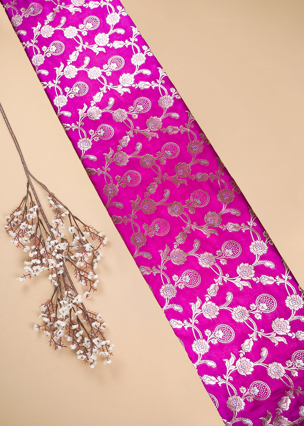 Purple Banarasi Brocade Fabric With All Over Zari Handloom 25359