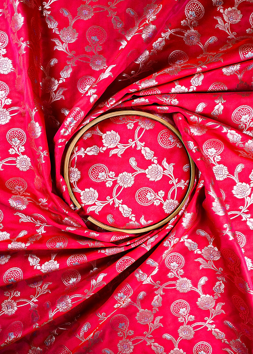 Rani Pink Banarasi Brocade Fabric With All Over Zari Handloom 25361