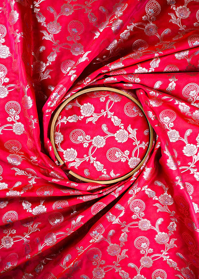 Rani Pink Banarasi Brocade Fabric With All Over Zari Handloom 25361