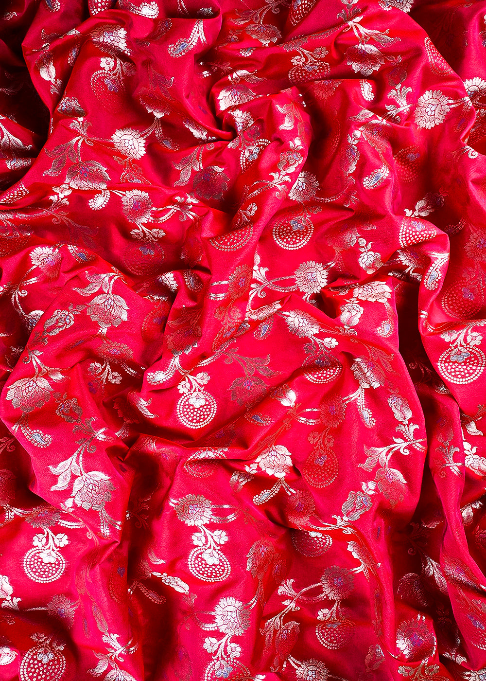 Rani Pink Banarasi Brocade Fabric With All Over Zari Handloom 25361