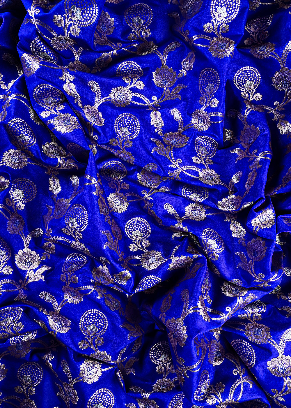 Violet Blue Banarasi Brocade Fabric With All Over Zari Handloom 25363