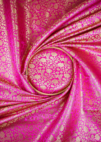 Pink Banarasi Brocade Fabric With All Over Thread And Zari Handloom 25367