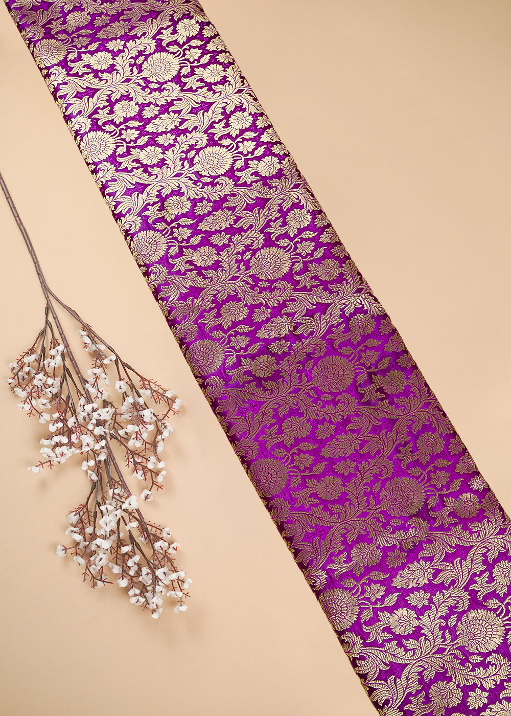 Purple Banarasi Brocade Fabric With All Over Thread And Zari Handloom 25368
