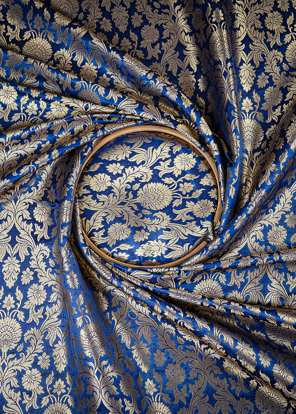 Navy Blue Banarasi Brocade Fabric With All Over Thread And Zari Handloom 25371