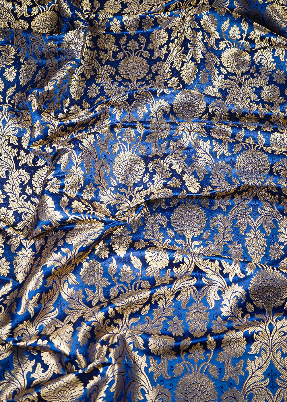 Navy Blue Banarasi Brocade Fabric With All Over Thread And Zari Handloom 25371