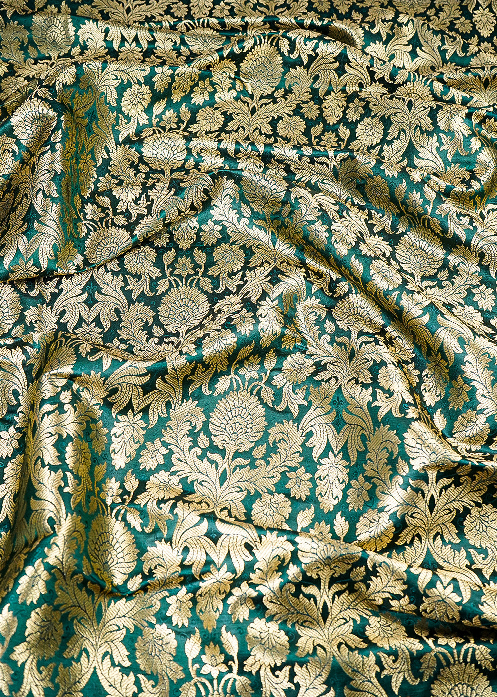 Bottle Green Banarasi Brocade Fabric With All Over Thread And Zari Handloom 25375