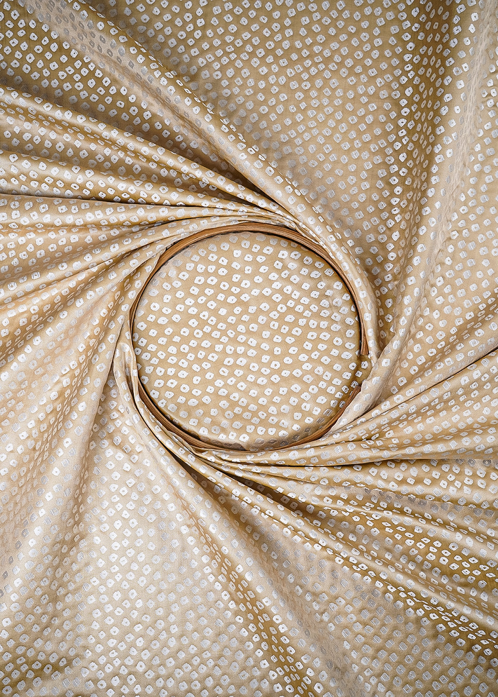 Beige Banarasi Silk Fabric With All Over Bandhini Work 25381