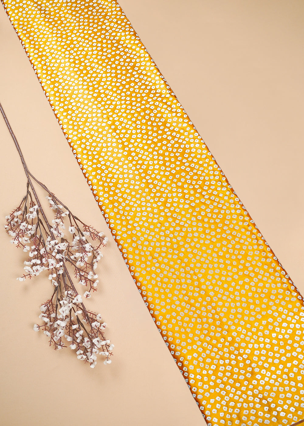 Mustard Banarasi Silk Fabric With All Over Bandhini Work 25382