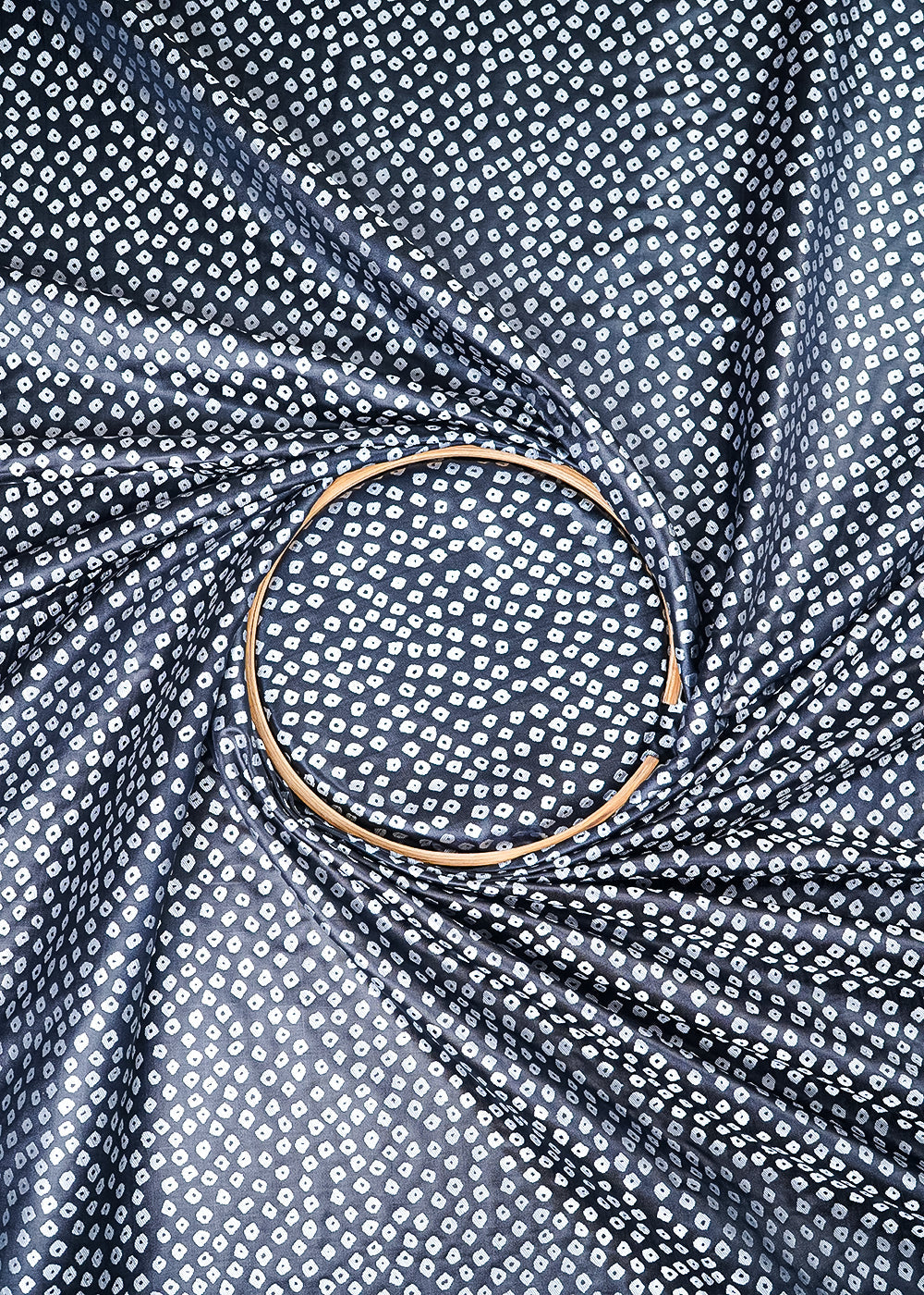 Black Banarasi Silk Fabric With All Over Bandhini Work 25384