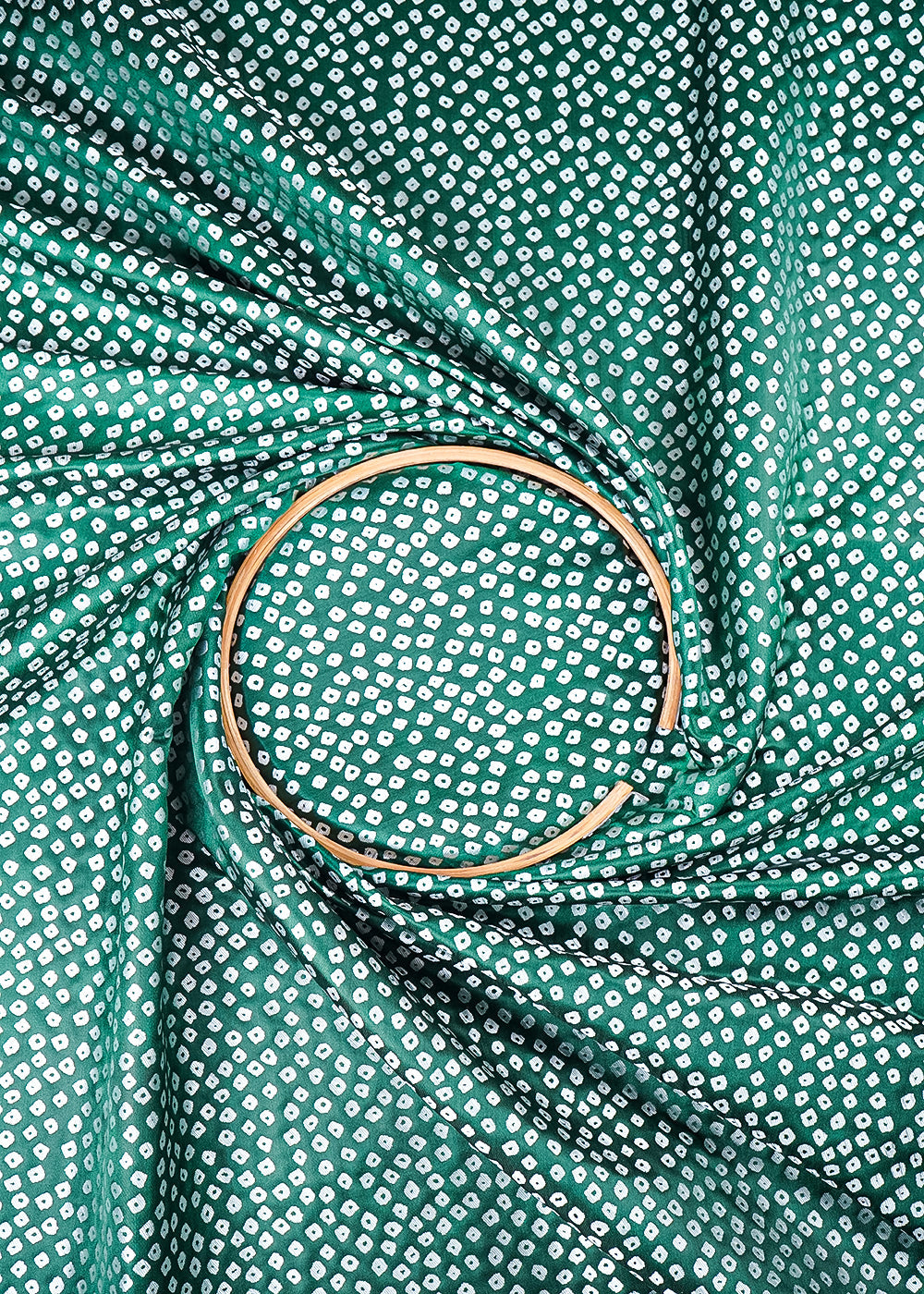 Bottle Green Banarasi Silk Fabric With All Over Bandhini Work 25385