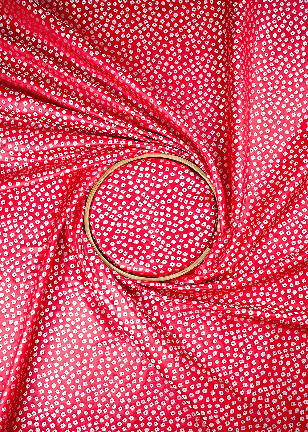 Red Banarasi Silk Fabric With All Over Bandhini Work 25389