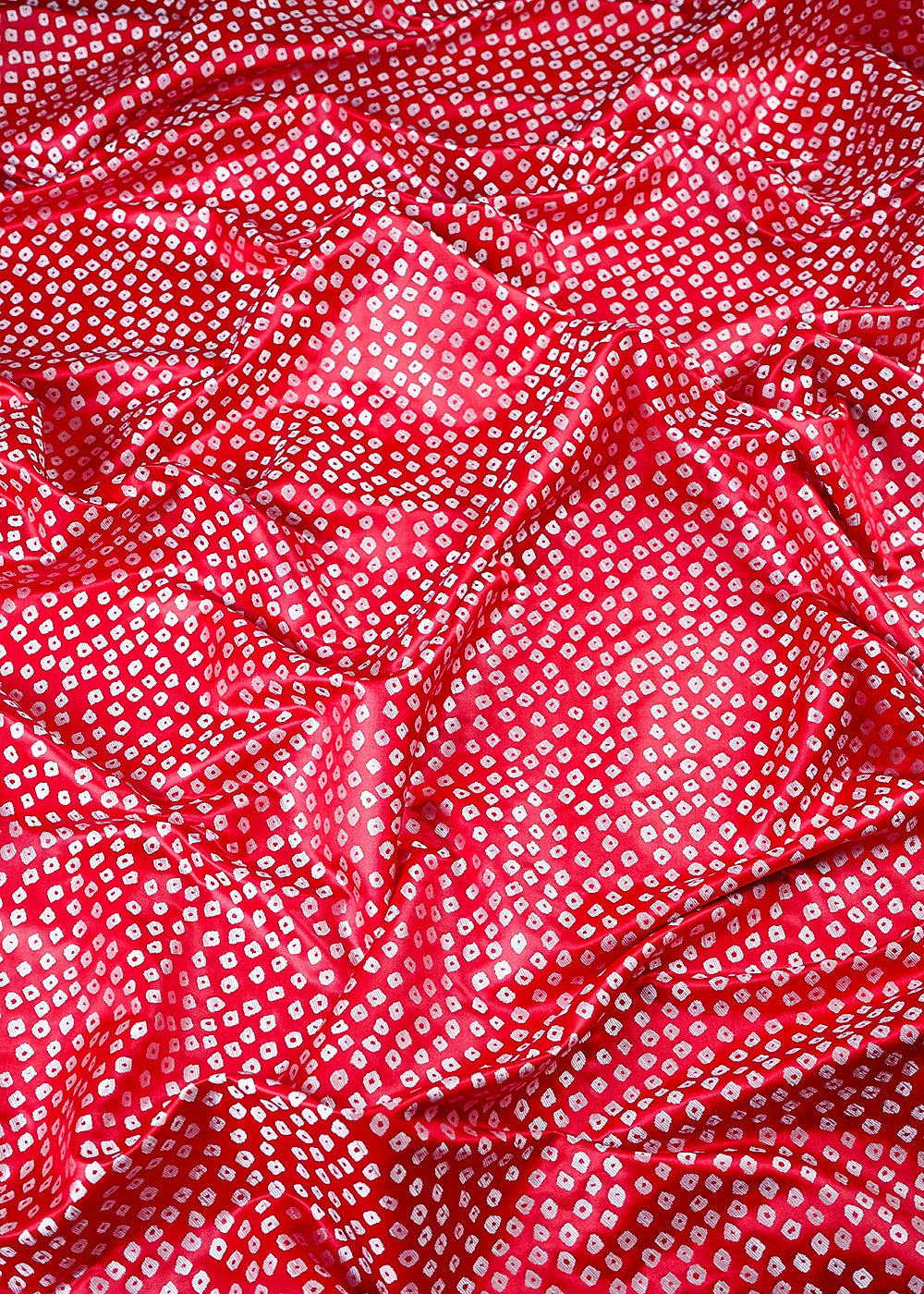 Red Banarasi Silk Fabric With All Over Bandhini Work 25389