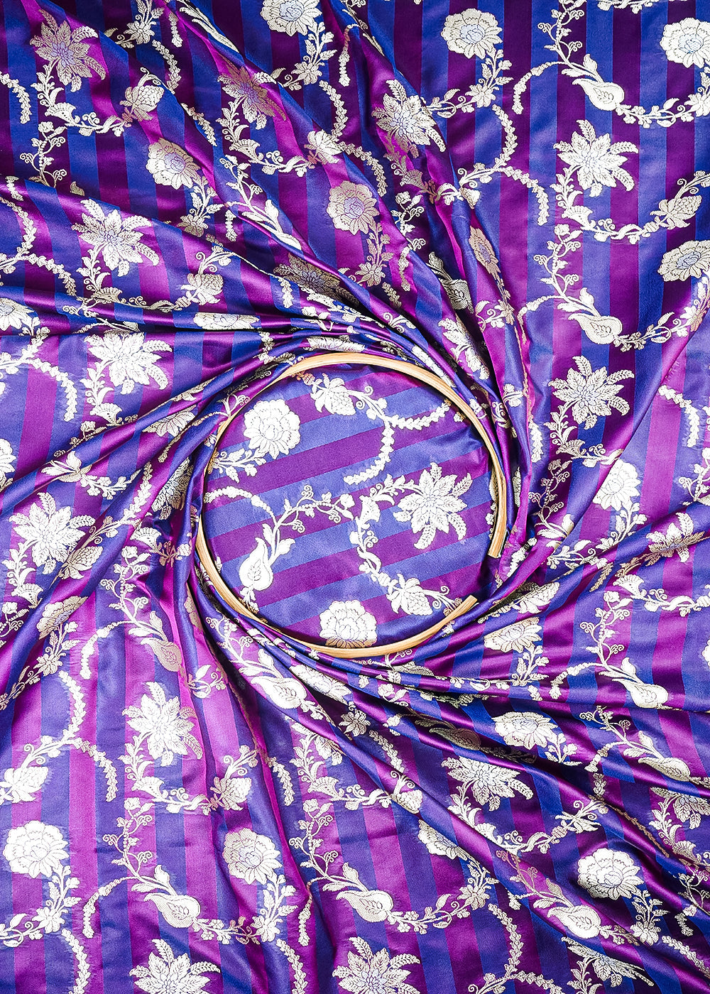 Navy Blue Banarasi Silk Fabric With All Over Zari Handloom 25390