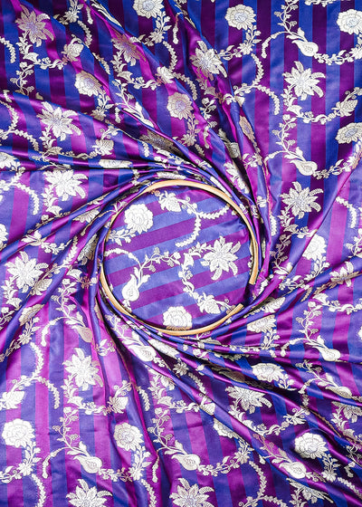 Navy Blue Banarasi Silk Fabric With All Over Zari Handloom 25390
